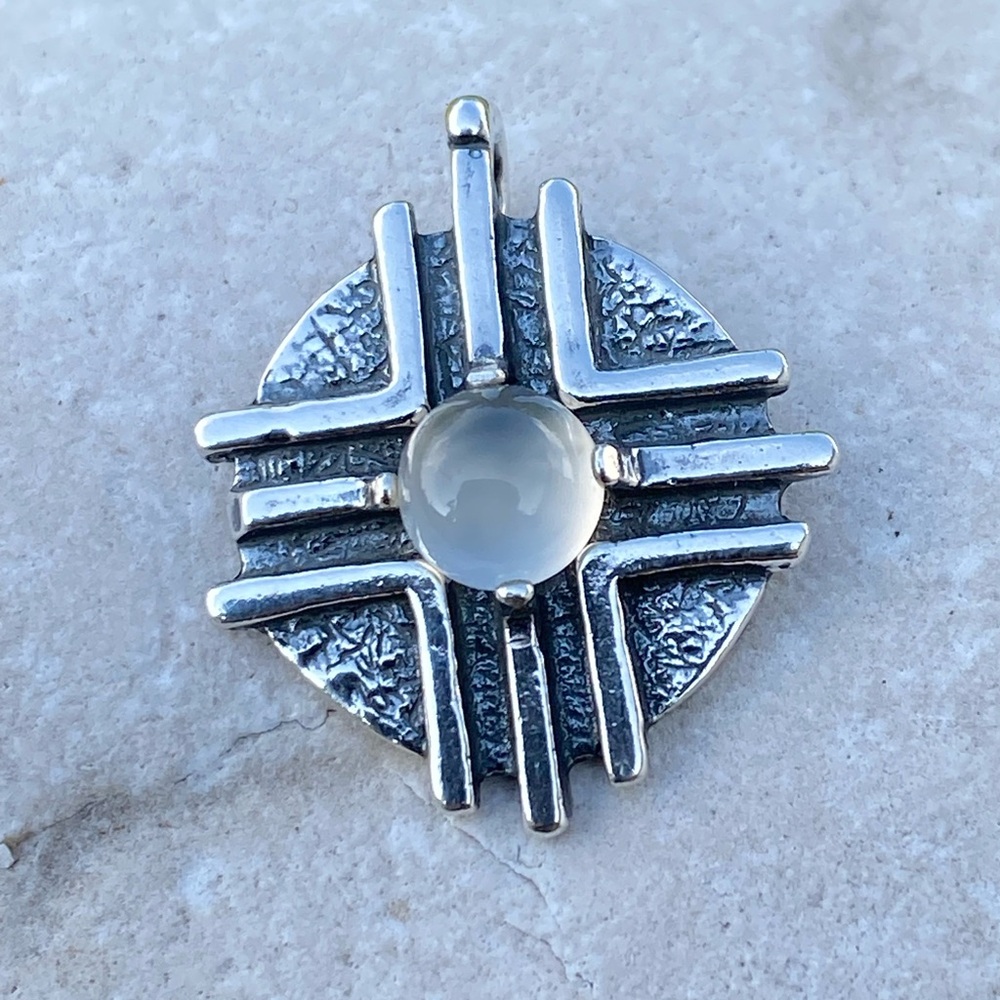 Medicine Wheel Pendant .925 Sterling Silver with genuine Moonstone Made in USA